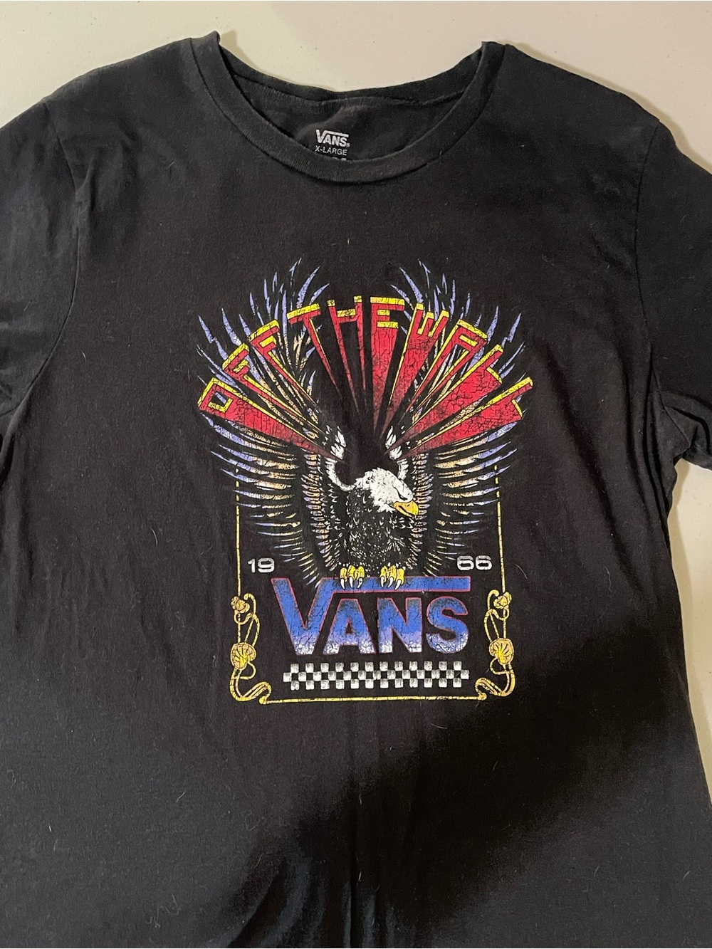Vans black short sleeved distressed eagle tee size XL